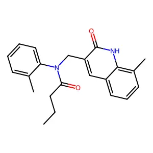 N-[(8-methyl-2-oxo-1H-quinolin-3-yl)methyl]-N-(2-methylphenyl)butanamide structure