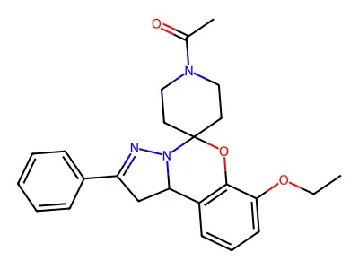 1-(7-ethoxy-2-phenyl-1,10b-dihydrospiro[benzo[e]pyrazolo[1,5-c][1,3]oxazine-5,4'-piperidin]-1'-yl)ethanone structure