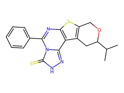 10-isopropyl-5-phenyl-10,11-dihydro-8H-pyrano[4',3':4,5]thieno[3,2-e][1,2,4]triazolo[4,3-c]pyrimidine-3-thiol structure