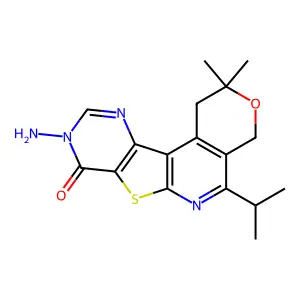 9-amino-5-isopropyl-2,2-dimethyl-4,9-dihydro-1H-pyrano[4'',3'':4',5']pyrido[3',2':4,5]thieno[3,2-d]pyrimidin-8(2H)-one structure