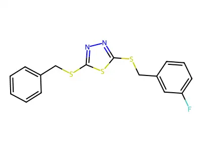 2-(Benzylthio)-5-((3-fluorobenzyl)thio)-1,3,4-thiadiazole structure