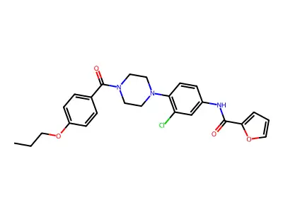 N-[3-chloro-4-[4-(4-propoxybenzoyl)piperazin-1-yl]phenyl]furan-2-carboxamide structure