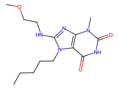 8-((2-methoxyethyl)amino)-3-methyl-7-pentyl-1H-purine-2,6(3H,7H)-dione structure