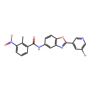 N-[2-(5-bromopyridin-3-yl)-1,3-benzoxazol-5-yl]-2-methyl-3-nitrobenzamide structure
