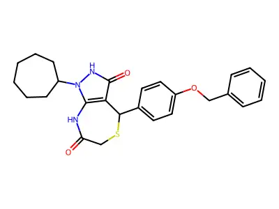 1-cycloheptyl-4-(4-phenylmethoxyphenyl)-4,8-dihydro-2H-pyrazolo[3,4-e][1,4]thiazepine-3,7-dione structure