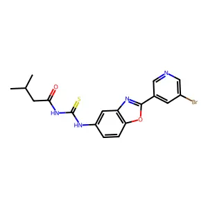 N-[[2-(5-bromopyridin-3-yl)-1,3-benzoxazol-5-yl]carbamothioyl]-3-methylbutanamide structure