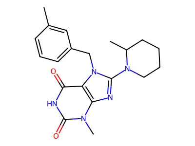 3-Methyl-7-[(3-methylphenyl)methyl]-8-(2-methylpiperidin-1-yl)purine-2,6-dione structure