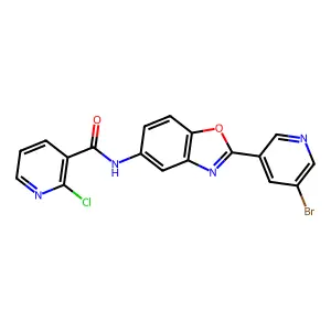 N-[2-(5-bromopyridin-3-yl)-1,3-benzoxazol-5-yl]-2-chloropyridine-3-carboxamide structure