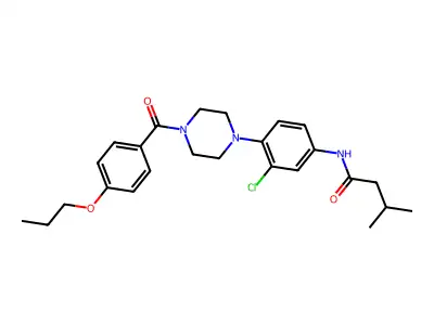 N-[3-chloro-4-[4-(4-propoxybenzoyl)piperazin-1-yl]phenyl]-3-methylbutanamide structure