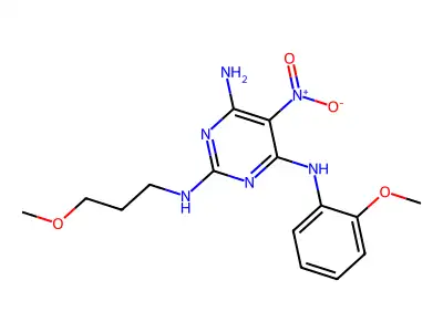 4-N-(2-methoxyphenyl)-2-N-(3-methoxypropyl)-5-nitropyrimidine-2,4,6-triamine structure