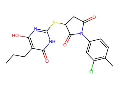 1-(3-chloro-4-methylphenyl)-3-[(4,6-dihydroxy-5-propyl-2-pyrimidinyl)thio]-2,5-pyrrolidinedione structure