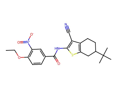 N-(6-tert-butyl-3-cyano-4,5,6,7-tetrahydro-1-benzothiophen-2-yl)-4-ethoxy-3-nitrobenzamide structure
