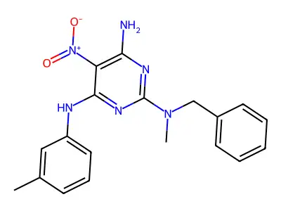 N~2~-benzyl-N~2~-methyl-N~4~-(3-methylphenyl)-5-nitro-2,4,6-pyrimidinetriamine structure