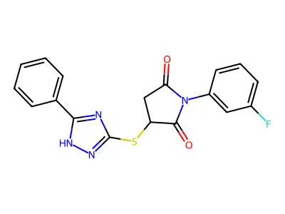 1-(3-fluorophenyl)-3-[(5-phenyl-4H-1,2,4-triazol-3-yl)sulfanyl]pyrrolidine-2,5-dione structure