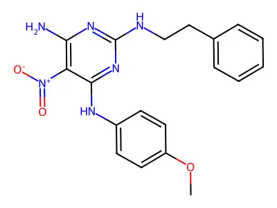 N4-(4-methoxyphenyl)-5-nitro-N2-phenethylpyrimidine-2,4,6-triamine structure