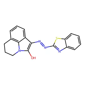 (1Z)-1-[2-(1,3-benzothiazol-2-yl)hydrazinylidene]-5,6-dihydro-4H-pyrrolo[3,2,1-ij]quinolin-2(1H)-one structure
