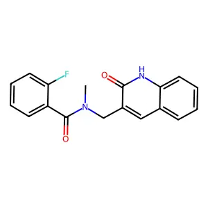 2-fluoro-N-methyl-N-[(2-oxo-1H-quinolin-3-yl)methyl]benzamide structure