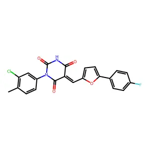 (5Z)-1-(3-chloro-4-methylphenyl)-5-{[5-(4-fluorophenyl)furan-2-yl]methylidene}pyrimidine-2,4,6(1H,3H,5H)-trione structure