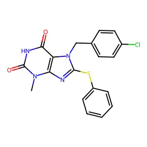 7-[(4-Chlorophenyl)methyl]-3-methyl-8-phenylsulfanylpurine-2,6-dione structure