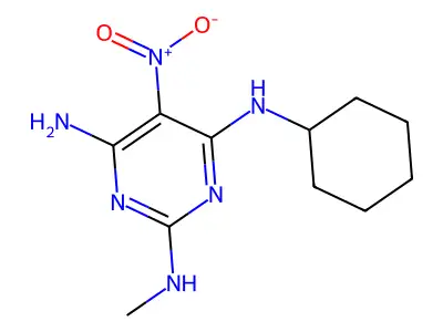 N4-cyclohexyl-N2-methyl-5-nitropyrimidine-2,4,6-triamine structure