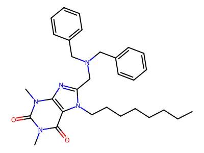 8-[(Dibenzylamino)methyl]-1,3-dimethyl-7-octylpurine-2,6-dione structure