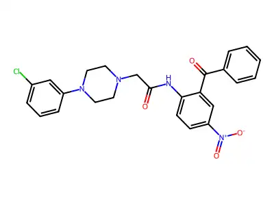 N-(2-benzoyl-4-nitrophenyl)-2-[4-(3-chlorophenyl)piperazin-1-yl]acetamide structure