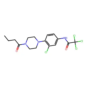 N-[4-(4-butanoylpiperazin-1-yl)-3-chlorophenyl]-2,2,2-trichloroacetamide structure