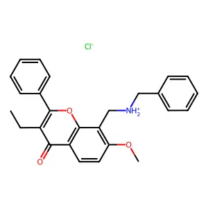 Flavone, 8-(benzylaminomethyl)-3-ethyl-7-methoxy-, hydrochloride structure