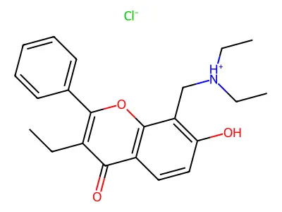Flavone, 8-(diethylaminomethyl)-3-ethyl-7-hydroxy-, hydrochloride structure