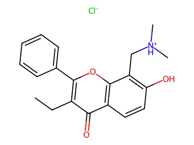 Flavone, 8-(dimethylaminomethyl)-3-ethyl-7-hydroxy-, hydrochloride structure