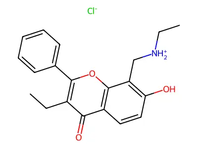 Flavone, 3-ethyl-8-(ethylamino)methyl-7-hydroxy-, hydrochloride structure