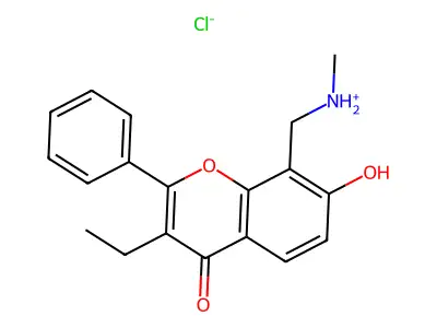 Flavone, 3-ethyl-7-hydroxy-8-(methylamino)methyl-, hydrochloride structure