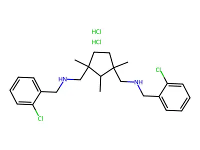 1,3-Cyclopentanebis(methylamine), N,N'-bis(2-chlorobenzyl)-1,2,2-trimethyl-, dihydrochloride, (E)- structure