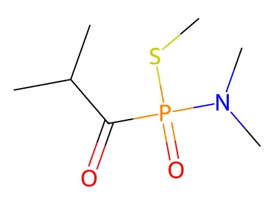 S-Methyl N,N-dimethyl-P-(2-methylpropanoyl)phosphonamidothioate structure