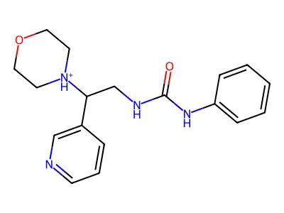4-{2-[(Phenylcarbamoyl)amino]-1-(pyridin-3-yl)ethyl}morpholin-4-ium structure