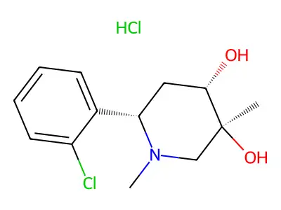 3,4-Piperidinediol, 6-(2-chlorophenyl)-1,3-dimethyl-, hydrochloride, (3-alpha,4-beta,6-beta)- structure