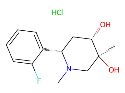 3,4-Piperidinediol, 1,3-dimethyl-6-(2-fluorophenyl)-, hydrochloride, (3-alpha,4-beta,6-beta)- structure