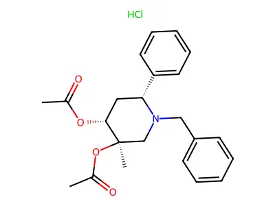 3,4-Piperidinediol, 3-methyl-6-phenyl-1-(phenylmethyl)-, diacetate (ester), hydrochloride(3-alpha,4-alpha,6-alpha)- structure