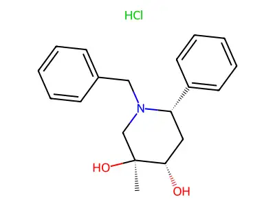 3,4-Piperidinediol, 3-methyl-6-phenyl-1-(phenylmethyl)-, hydrochloride, (3-alpha,4-beta,6-beta)- structure