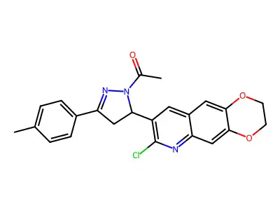 1-(5-(7-chloro-2,3-dihydro-[1,4]dioxino[2,3-g]quinolin-8-yl)-3-(p-tolyl)-4,5-dihydro-1H-pyrazol-1-yl)ethanone structure