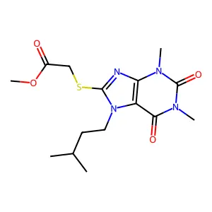 Methyl 2-[1,3-dimethyl-7-(3-methylbutyl)-2,6-dioxopurin-8-yl]sulfanylacetate structure