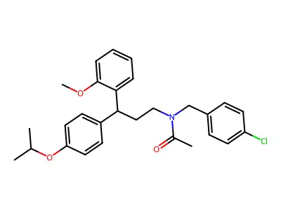 N-[(4-chlorophenyl)methyl]-N-[3-(2-methoxyphenyl)-3-(4-propan-2-yloxyphenyl)propyl]acetamide structure