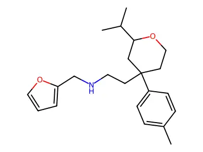 N-(furan-2-ylmethyl)-2-[4-(4-methylphenyl)-2-propan-2-yloxan-4-yl]ethanamine structure