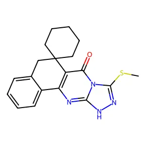 9-(methylsulfanyl)-5H-spiro[benzo[h][1,2,4]triazolo[3,4-b]quinazoline-6,1'-cyclohexan]-7(11H)-one structure