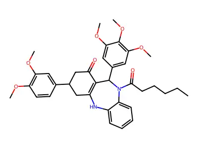 1-[3-(3,4-dimethoxyphenyl)-1-hydroxy-11-(3,4,5-trimethoxyphenyl)-2,3,4,11-tetrahydro-10H-dibenzo[b,e][1,4]diazepin-10-yl]hexan-1-one structure