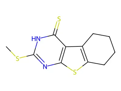 2-methylsulfanyl-5,6,7,8-tetrahydro-3H-[1]benzothiolo[2,3-d]pyrimidine-4-thione structure