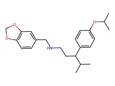 N-(1,3-benzodioxol-5-ylmethyl)-4-methyl-3-(4-propan-2-yloxyphenyl)pentan-1-amine structure