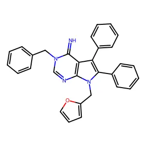 3-benzyl-7-(furan-2-ylmethyl)-5,6-diphenylpyrrolo[2,3-d]pyrimidin-4-imine structure