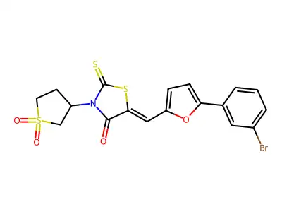(5Z)-5-{[5-(3-bromophenyl)furan-2-yl]methylidene}-3-(1,1-dioxidotetrahydrothiophen-3-yl)-2-thioxo-1,3-thiazolidin-4-one structure