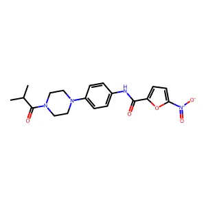 N-[4-[4-(2-methylpropanoyl)piperazin-1-yl]phenyl]-5-nitrofuran-2-carboxamide structure